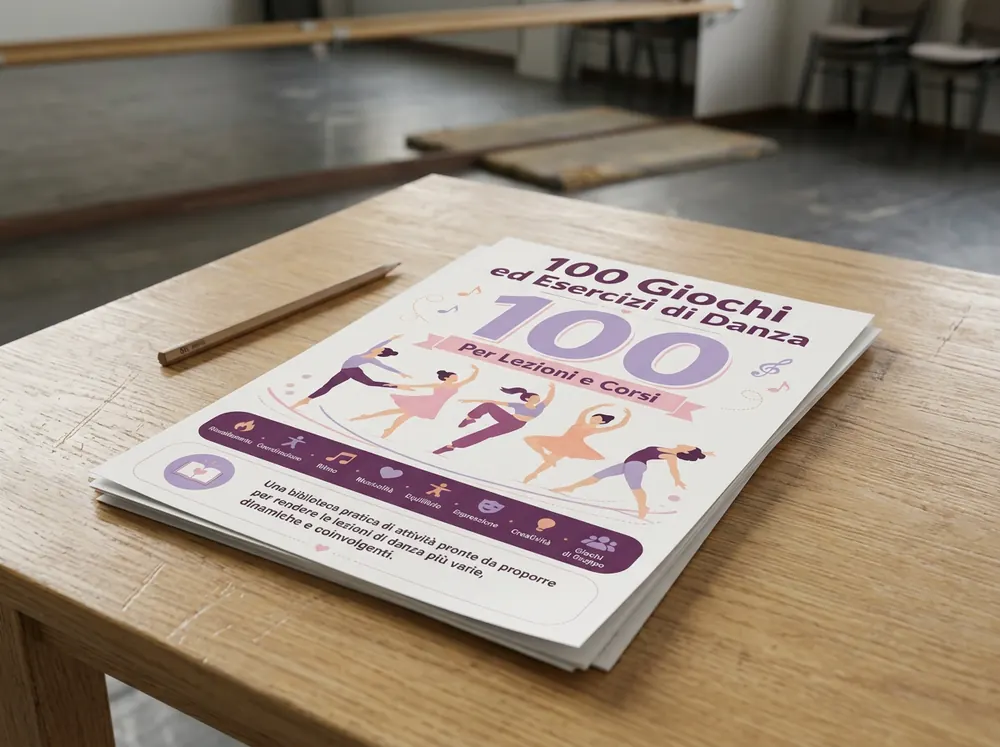 Materiale di danza stampato in formato A4 su un tavolo